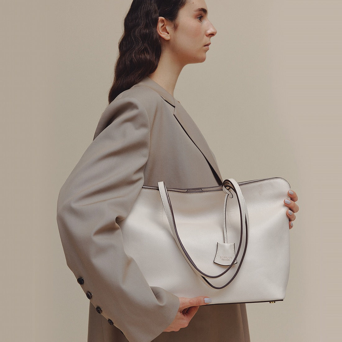 TOPKAPI Front Stitch Leather A4 Tote Bag