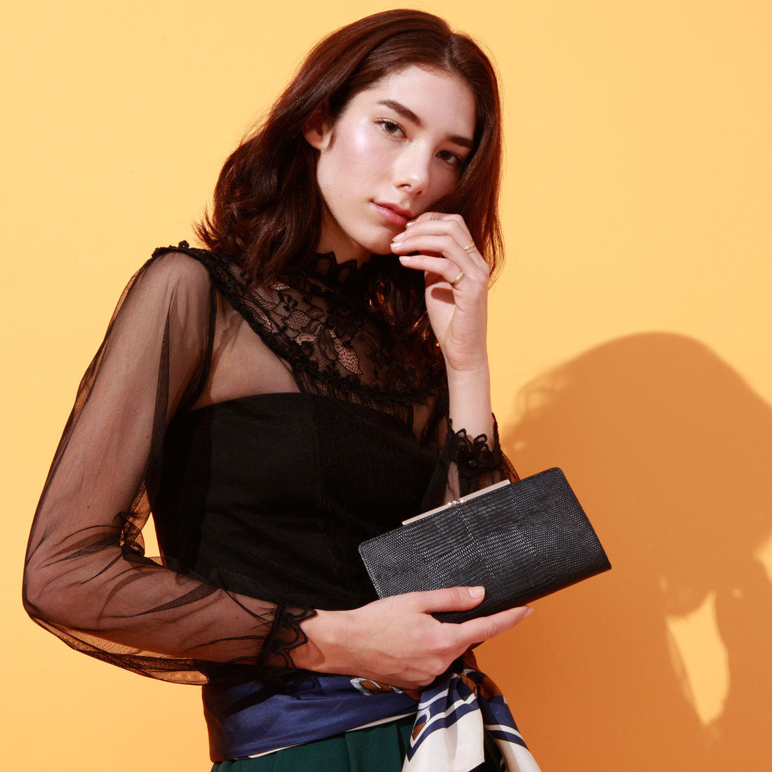 TOPKAPI LUCIA Italian leather, lizard embossed, clasp purse