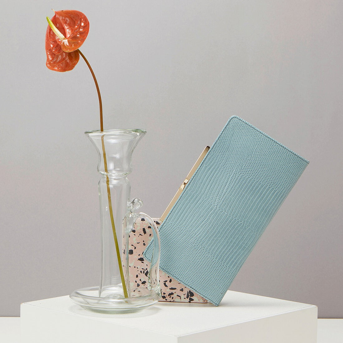 TOPKAPI LUCIA Italian leather, lizard embossed, clasp purse