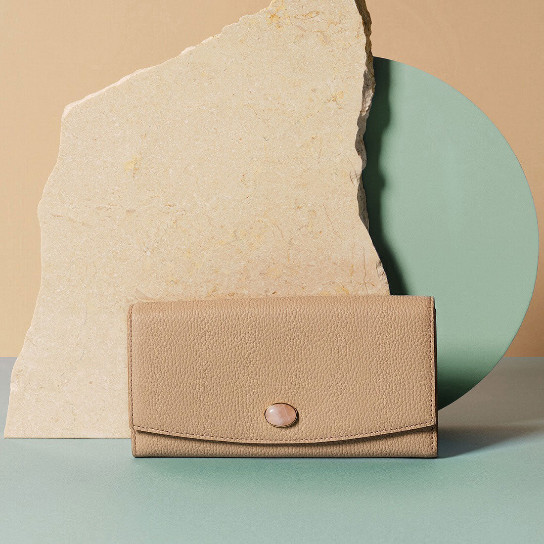 トプカピ TOPKAPI gemdrops ジェムドロップ ミニエンボスレザー 天然石 長財布,ピンクベージュ