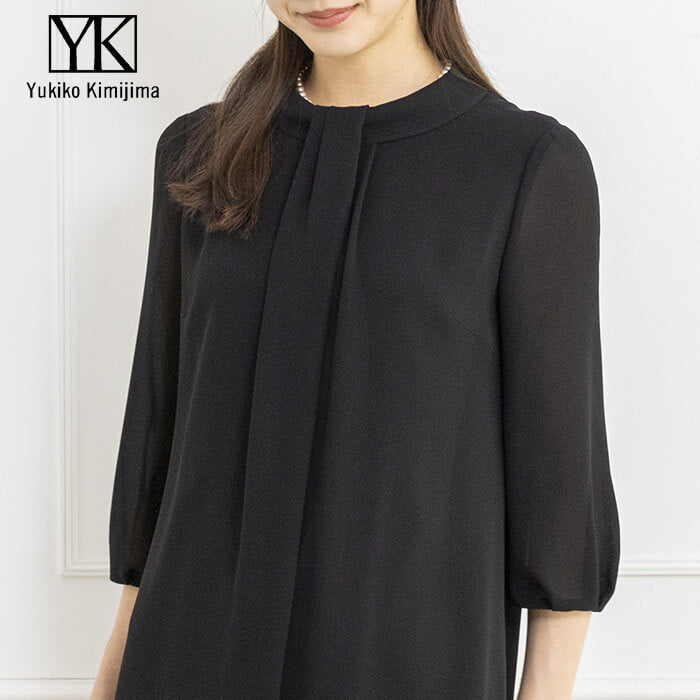 トウキョウソワール 東京ソワール 【Yukiko Kimijima】 ボータイ風の前開きワンピース (ブラック) ブラック