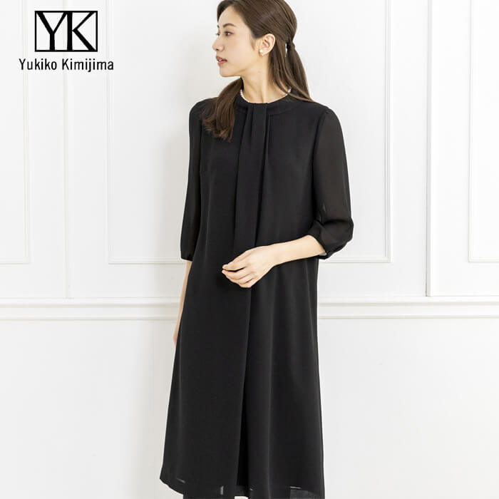 トウキョウソワール 東京ソワール 【Yukiko Kimijima】 ボータイ風の前開きワンピース (ブラック) ブラック