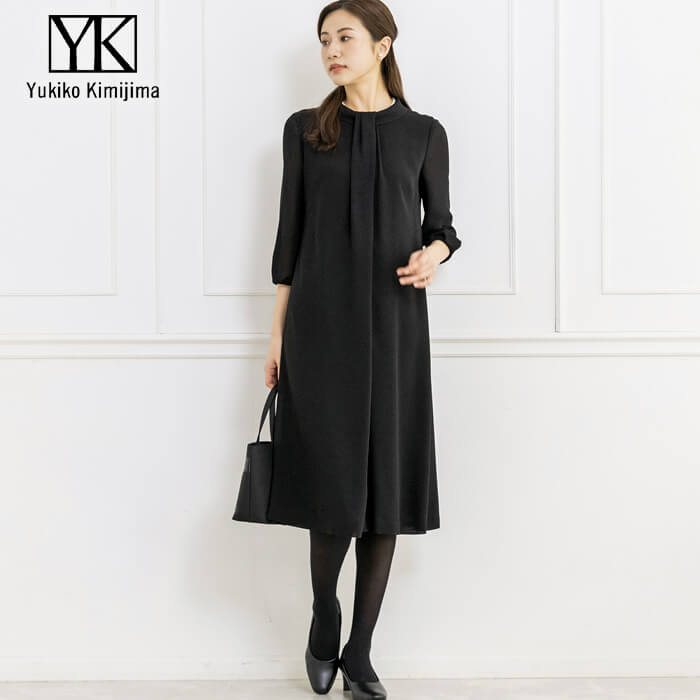 トウキョウソワール 東京ソワール 【Yukiko Kimijima】 ボータイ風の前開きワンピース (ブラック) ブラック