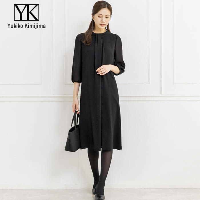 トウキョウソワール 東京ソワール 【Yukiko Kimijima】 ボータイ風の前開きワンピース (ブラック) ブラック