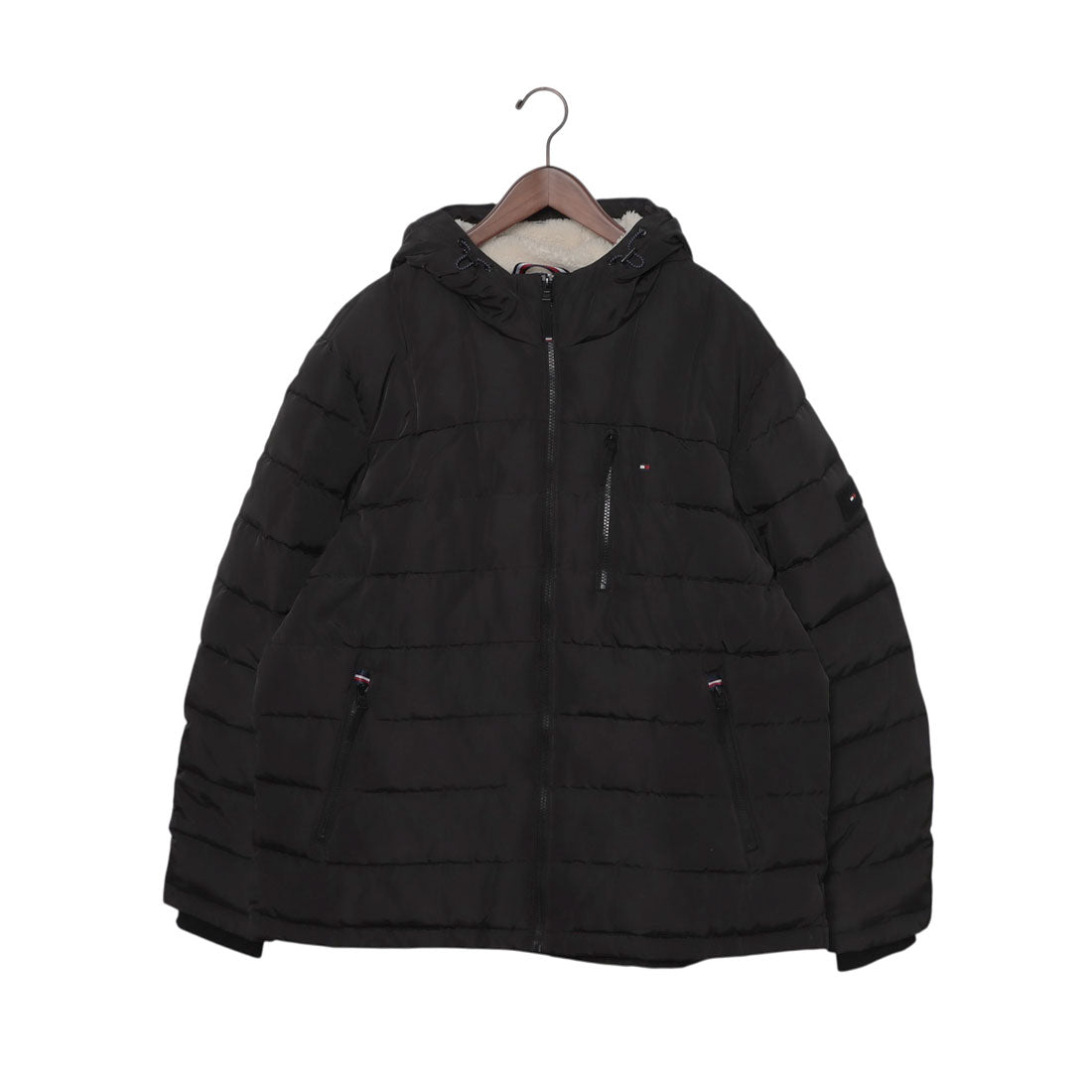 トミー ヒルフィガー TOMMY HILFIGER QUILTED POLYTWILL PUFFER JACKET WITH SHERPALINED HOODY アウター (ブラック) ブラック