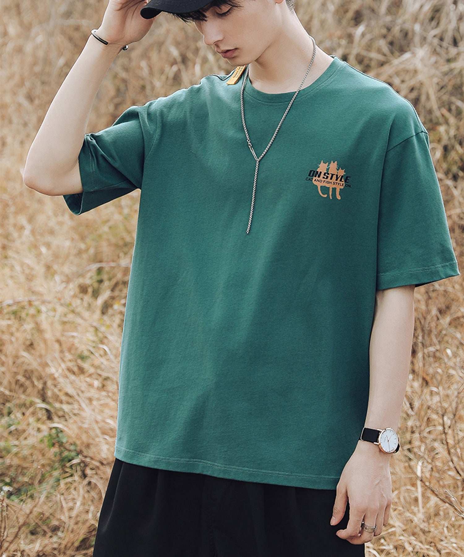 フック HOOK 【HOOK】ネコ柄プリント◇ビッグtシャツ  (ブラック) ブラック