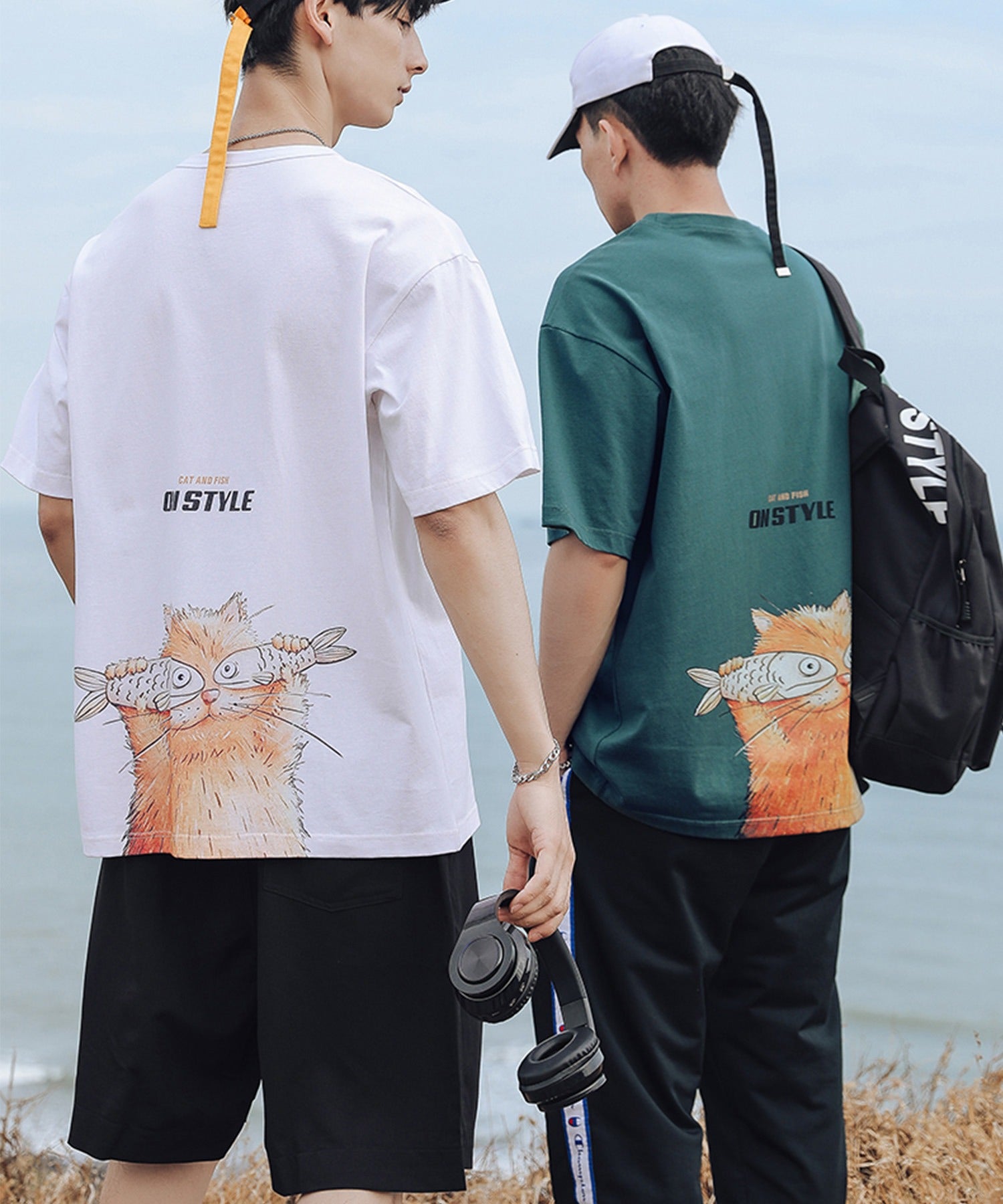 フック HOOK 【HOOK】ネコ柄プリント◇ビッグtシャツ  (ブラック) ブラック