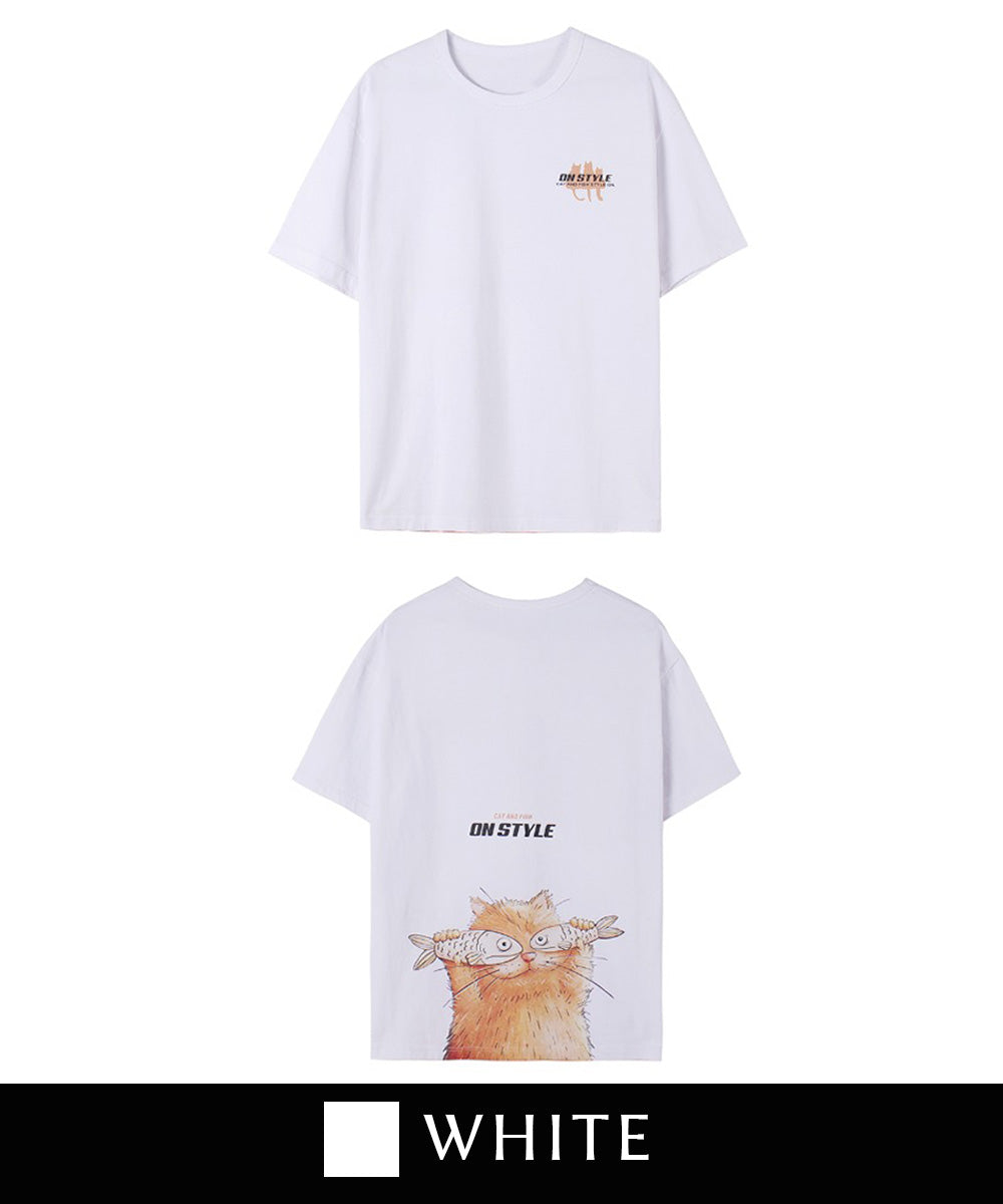 フック HOOK 【HOOK】ネコ柄プリント◇ビッグtシャツ  (ブラック) ブラック