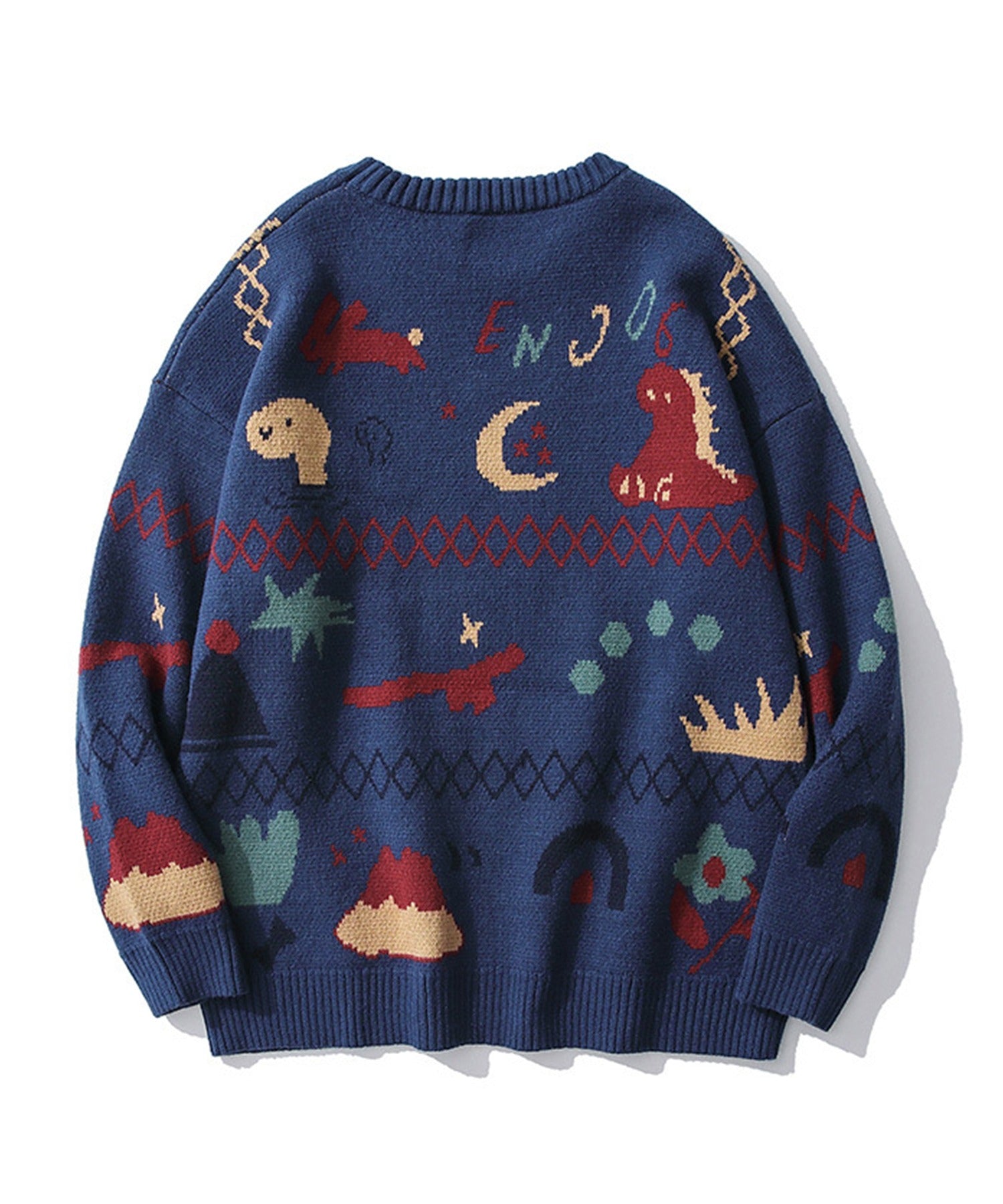 フック HOOK 【HOOK】ユニセックス かわいい恐竜イラストニット風スウェット (ベージュ) ベージュ