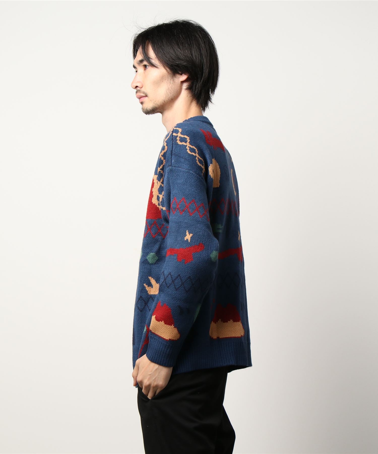 フック HOOK 【HOOK】ユニセックス かわいい恐竜イラストニット風スウェット (ベージュ) ベージュ