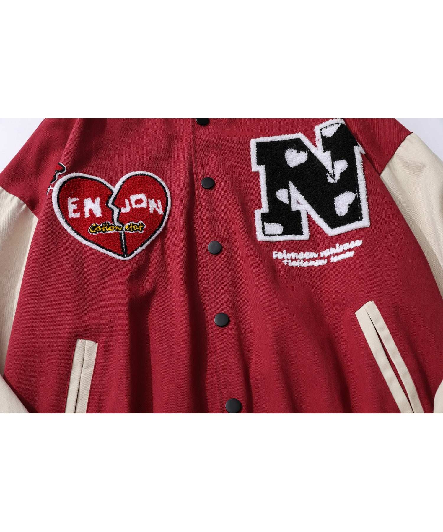 フック HOOK HOOK新作 ユニセックス アメカジ袖配色切り替えドッキングブルゾン ワッペン刺繍入り (レッド) レッド