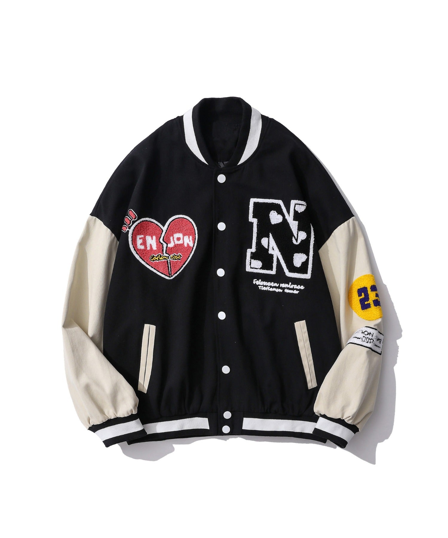 フック HOOK HOOK新作 ユニセックス アメカジ袖配色切り替えドッキングブルゾン ワッペン刺繍入り (レッド) レッド