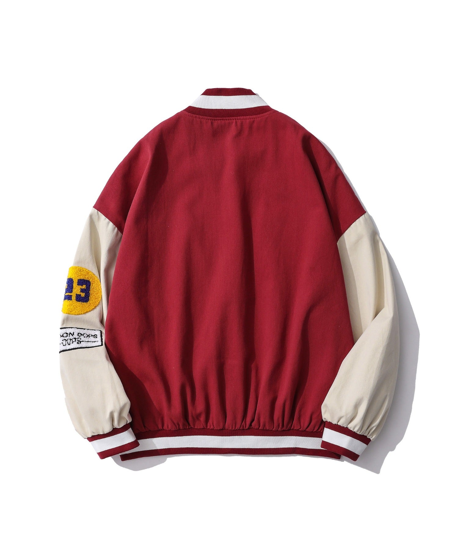 フック HOOK HOOK新作 ユニセックス アメカジ袖配色切り替えドッキングブルゾン ワッペン刺繍入り (レッド) レッド