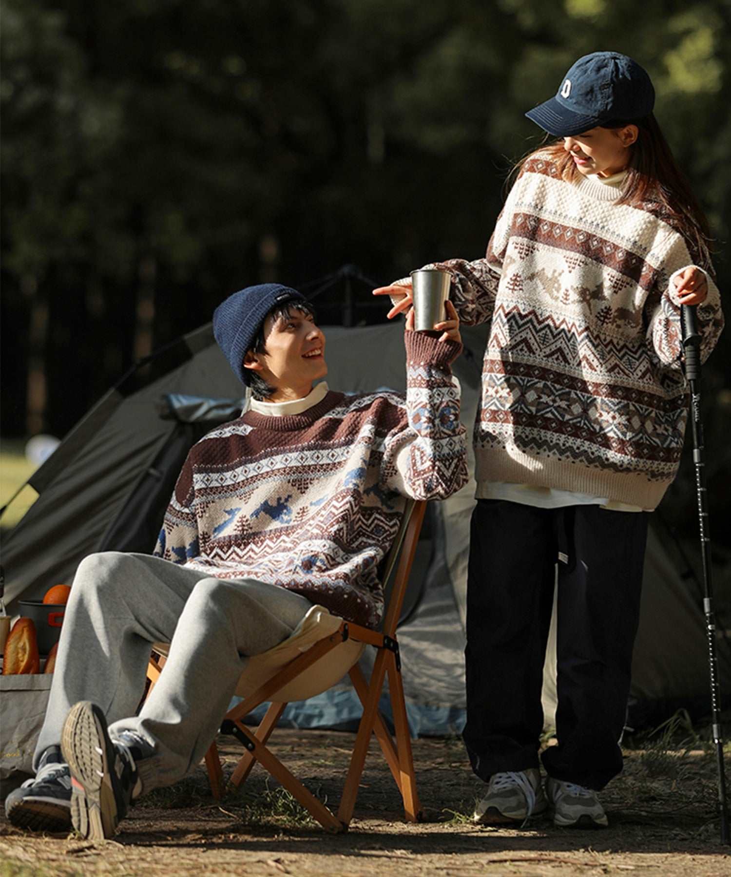 フック HOOK 【HOOK】古着風民族模様ニット風スウェット