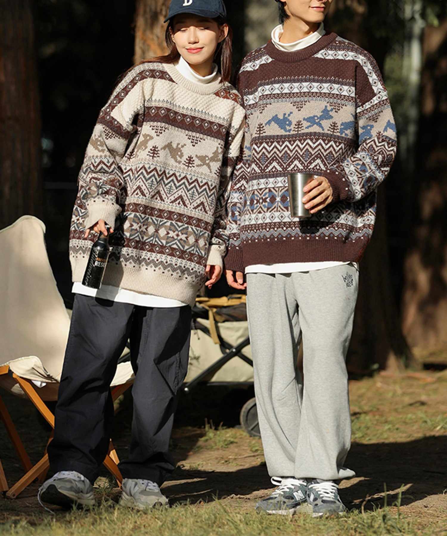 フック HOOK 【HOOK】古着風民族模様ニット風スウェット