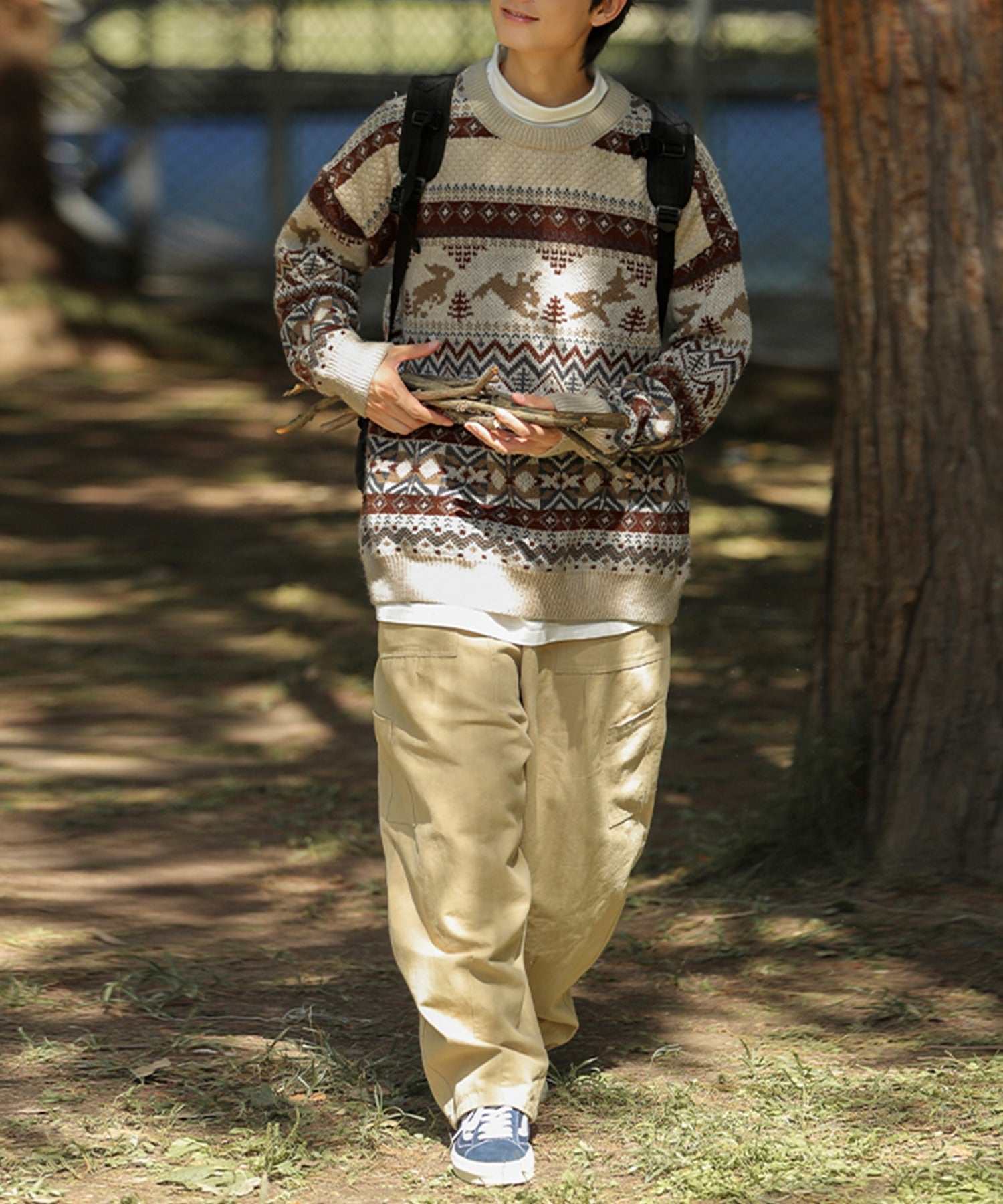 フック HOOK 【HOOK】古着風民族模様ニット風スウェット