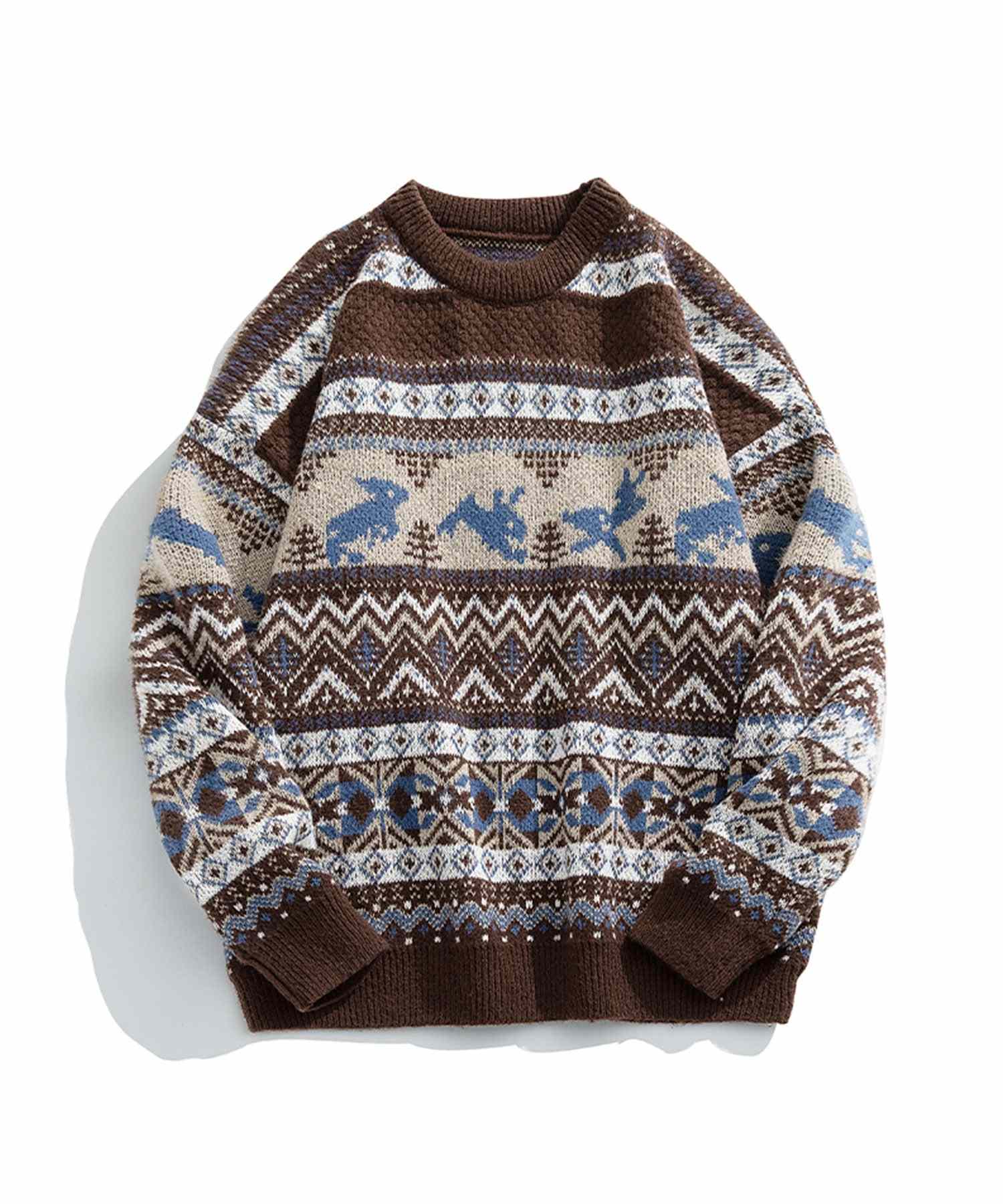 フック HOOK 【HOOK】古着風民族模様ニット風スウェット