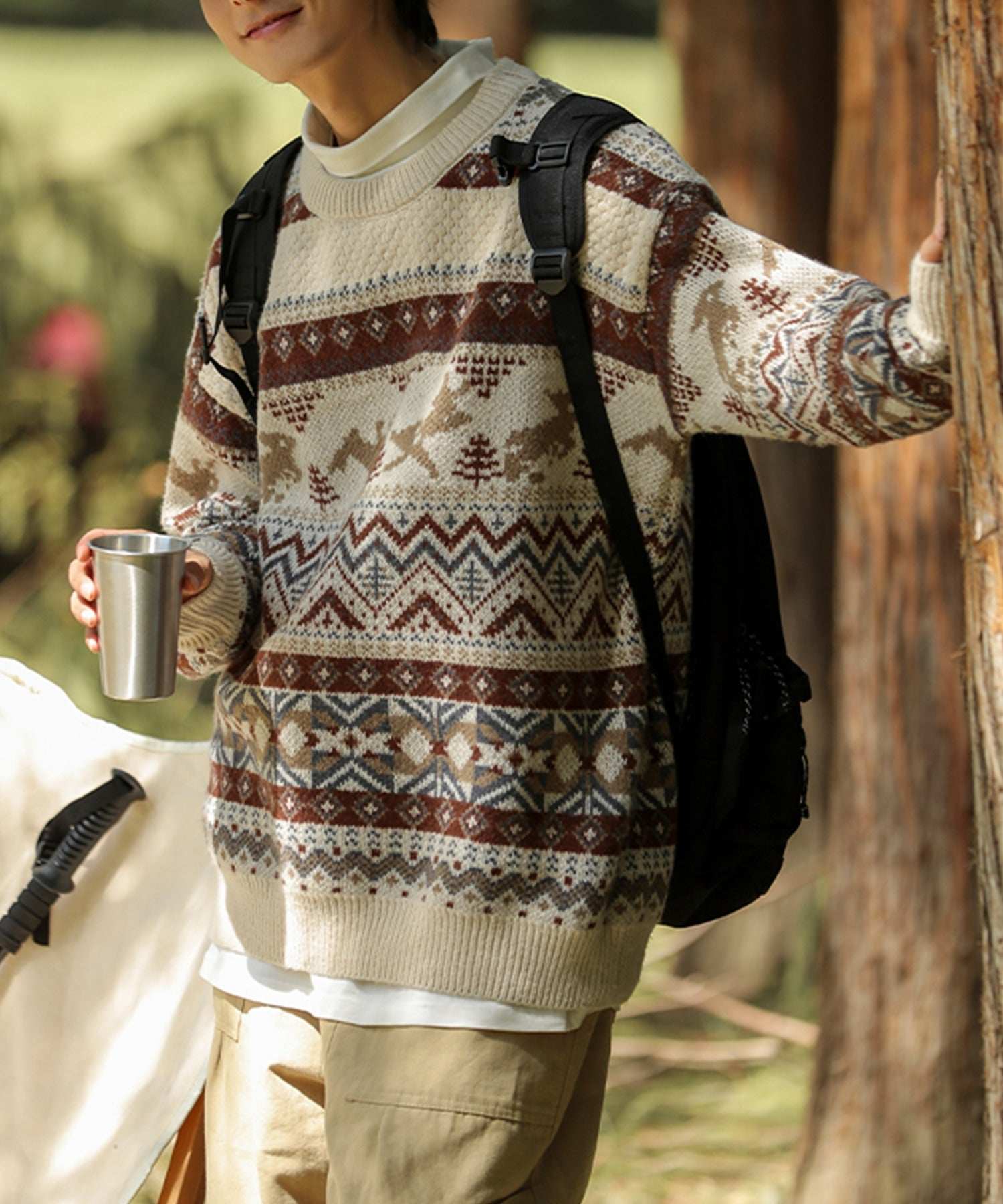 フック HOOK 【HOOK】古着風民族模様ニット風スウェット