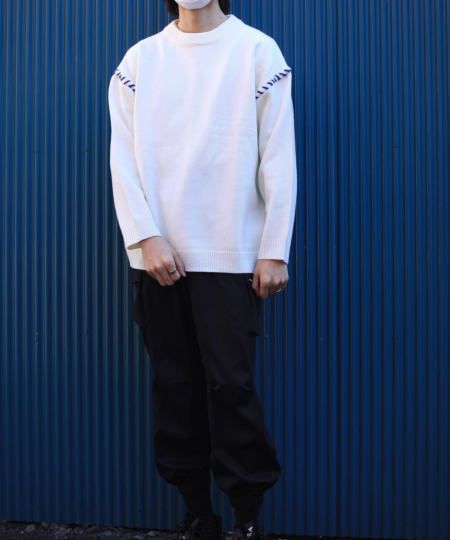 フック HOOK 【HOOK 】ーoriginalー 個性派レイジーステッチフリンジ付きマーガレットニットプルオーバー