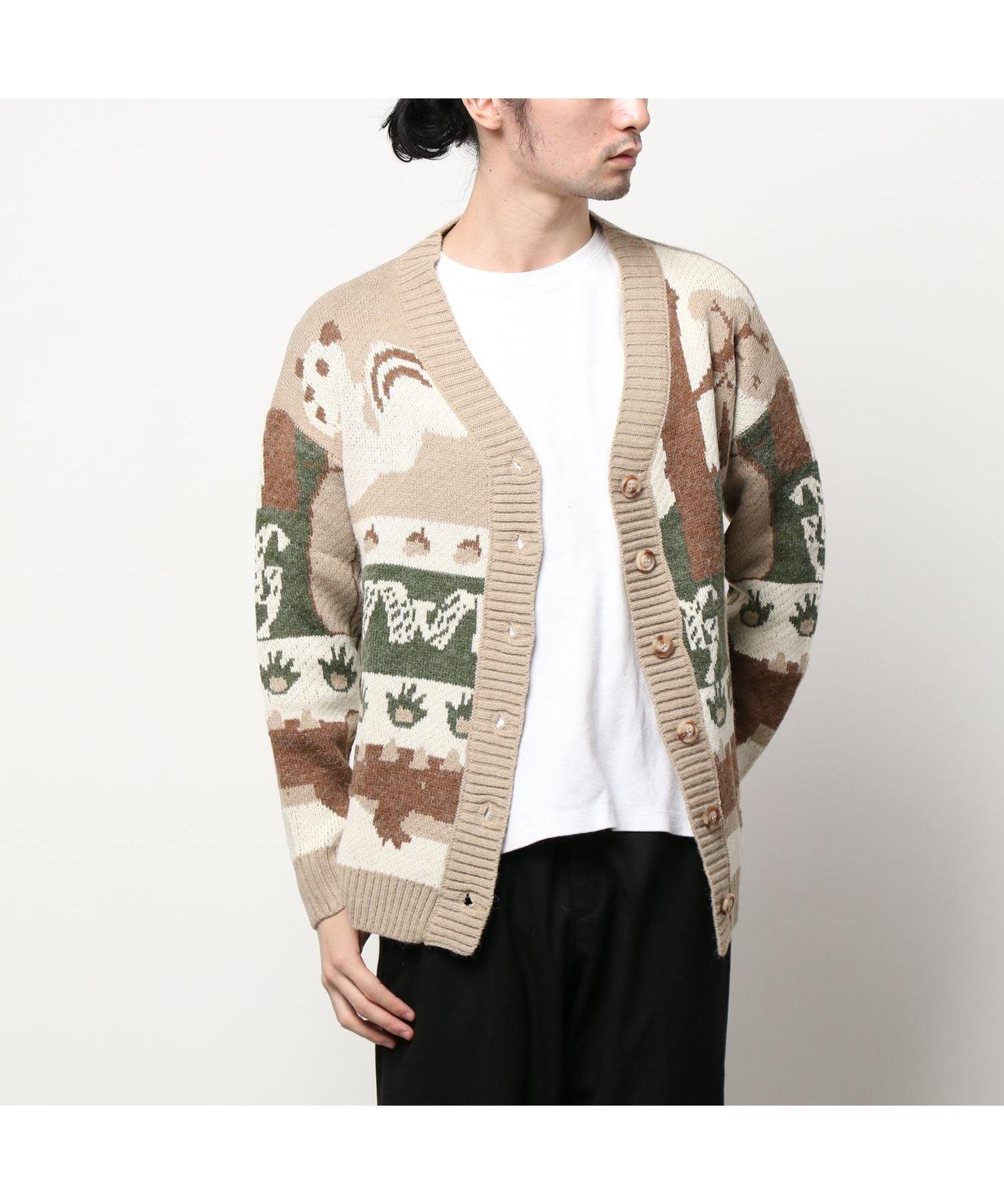 Hook HOOK 【HOOK】 Retro-style patchwork pattern rabbit illustration cardigan