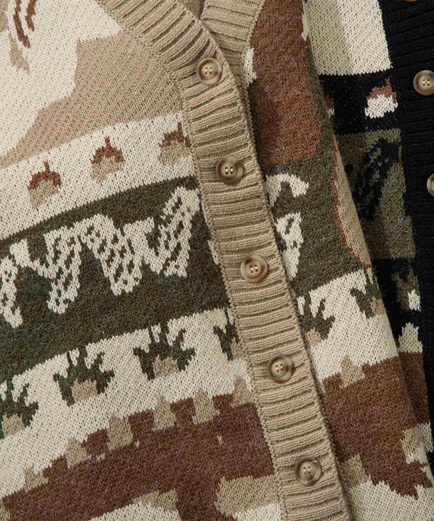 Hook HOOK 【HOOK】 Retro-style patchwork pattern rabbit illustration cardigan