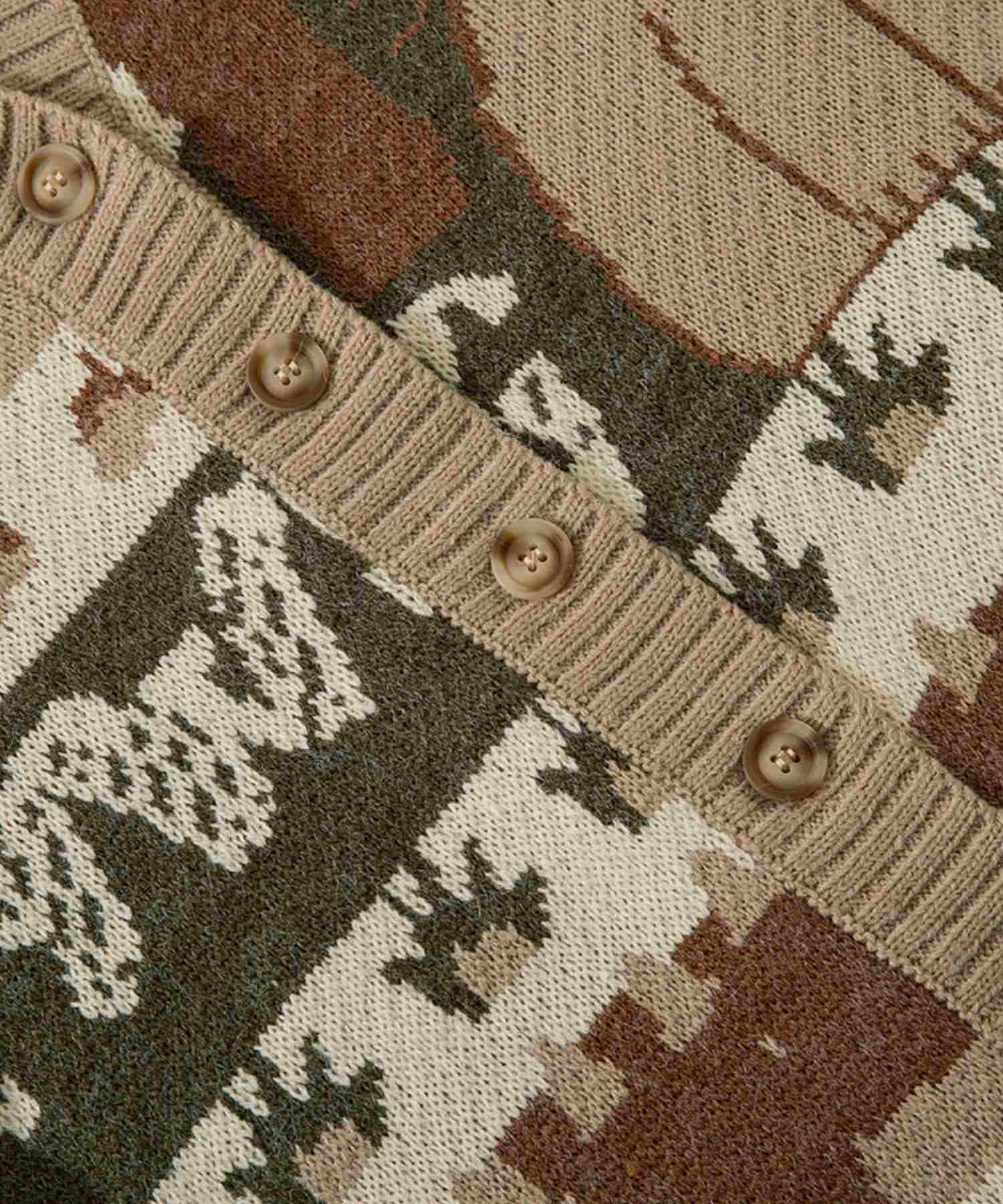 Hook HOOK 【HOOK】 Retro-style patchwork pattern rabbit illustration cardigan