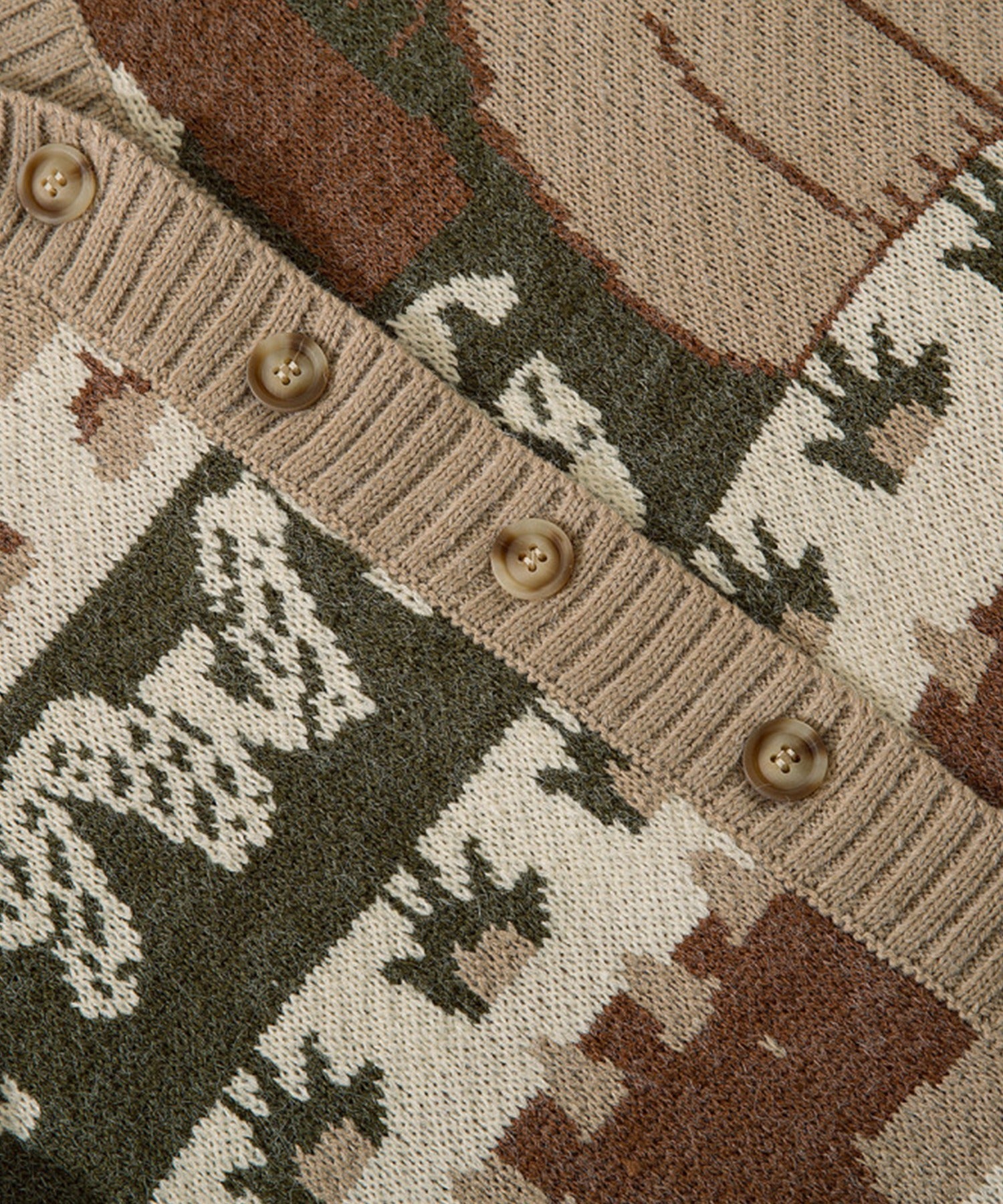 フック HOOK 【HOOK】レトロ調パッチワーク柄ウサギイラストカーディガン (ベージュ) ベージュ