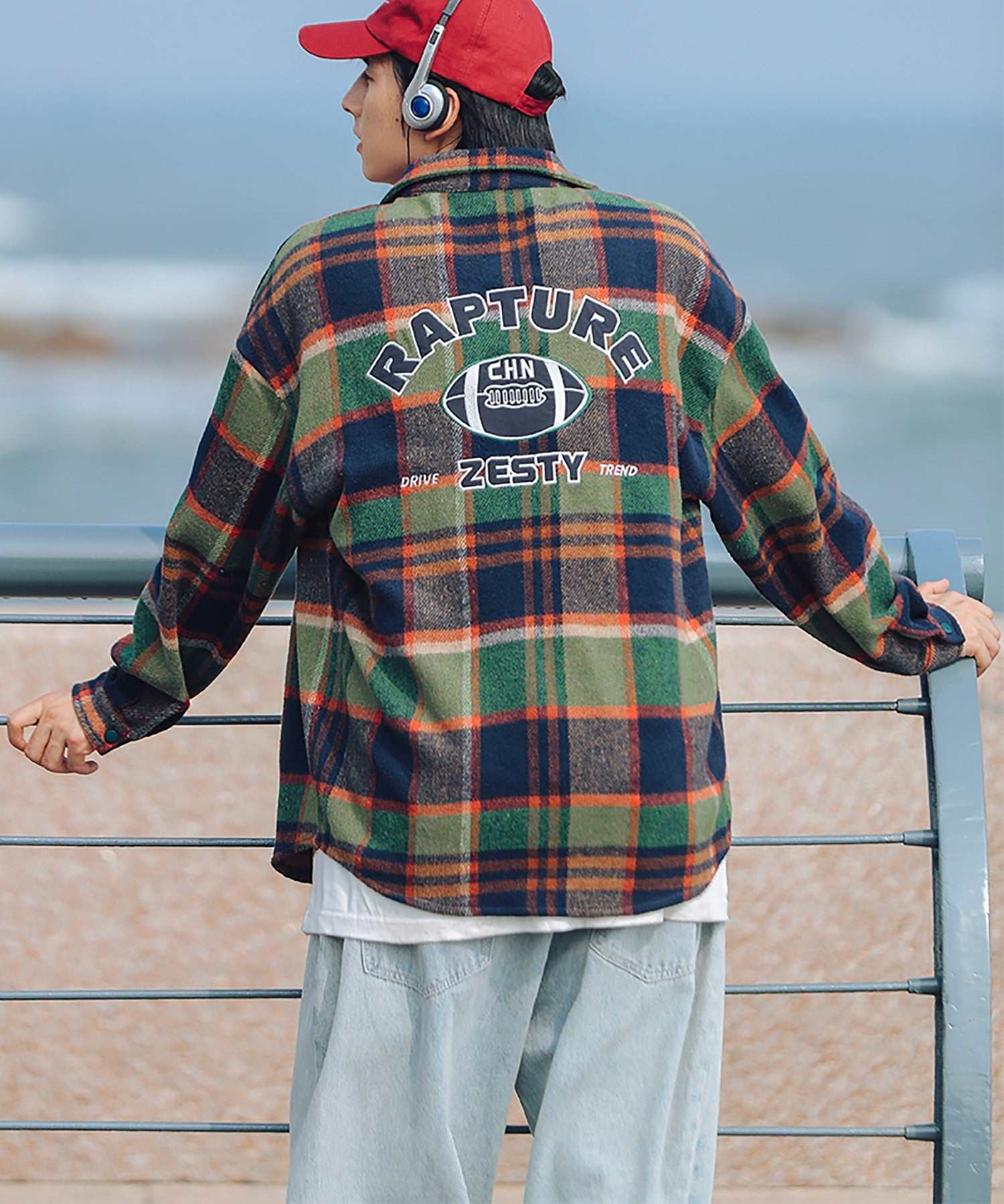 Hook HOOK 【HOOK】 American casual color check pattern back embroidery big shirt