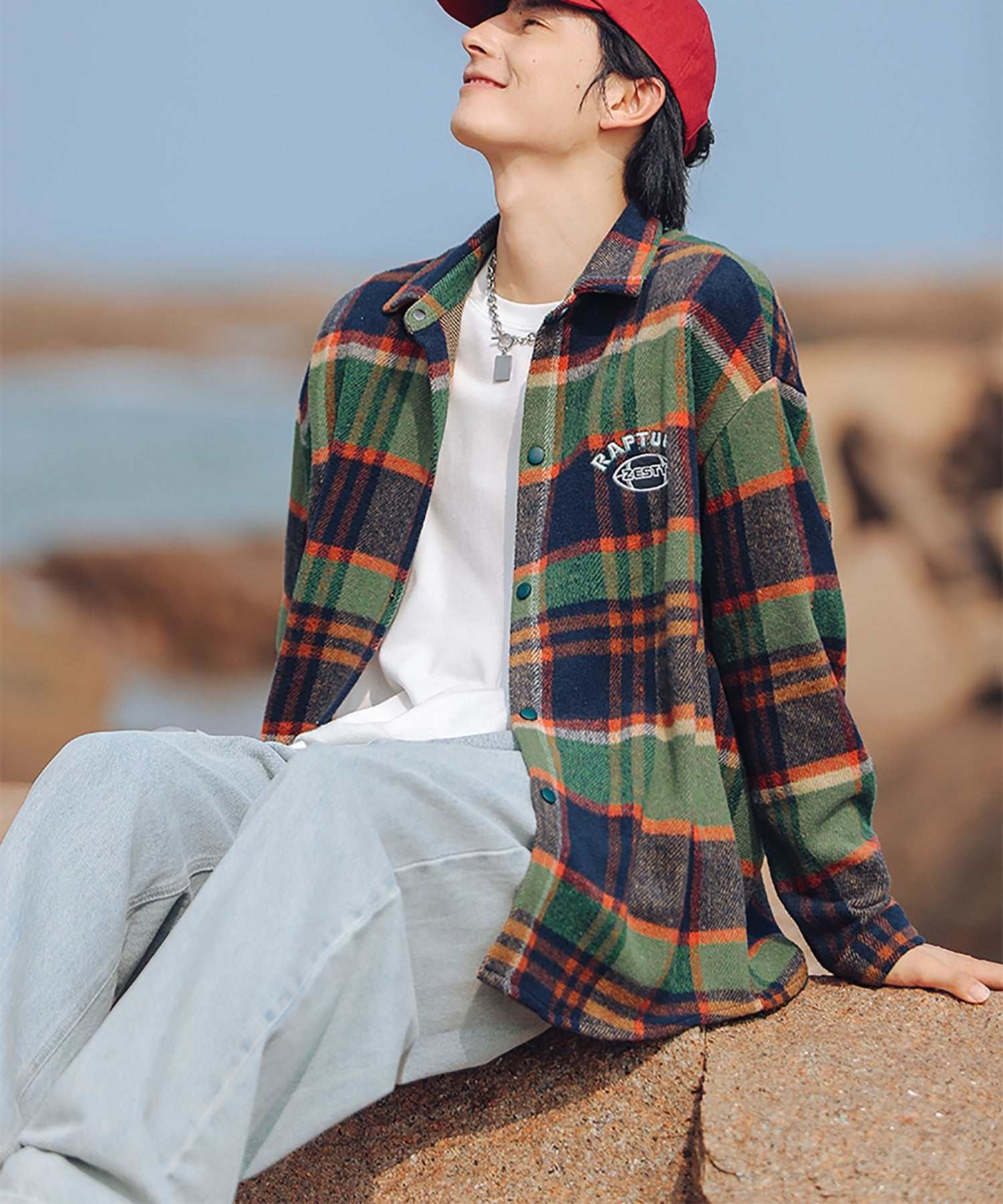 Hook HOOK 【HOOK】 American casual color check pattern back embroidery big shirt
