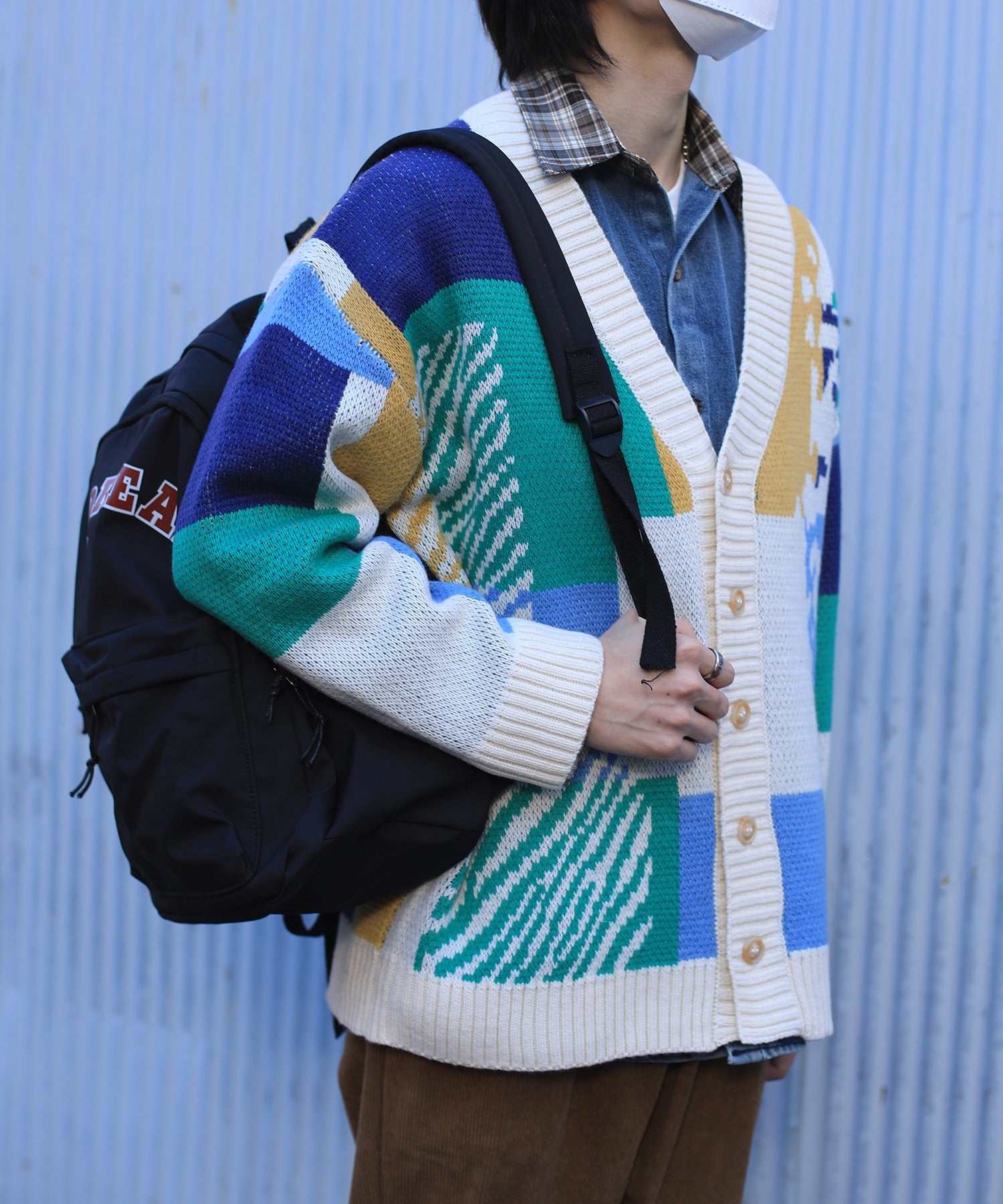 フック HOOK 【HOOK】ーoriginalー レトロ調アニマル・配色パッチワークニットカーディガン (アイボリー) アイボリー