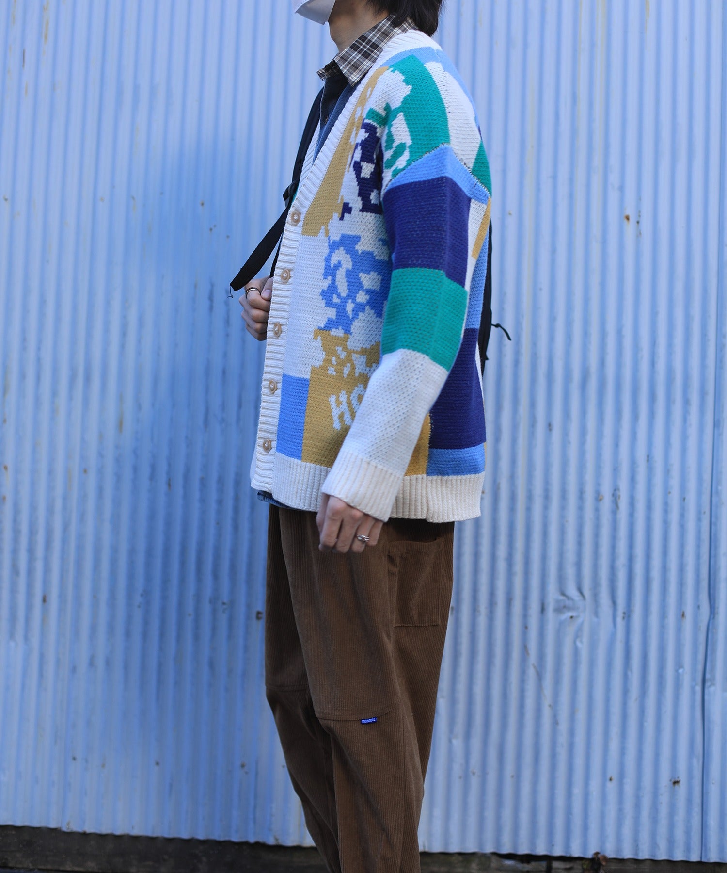 フック HOOK 【HOOK】ーoriginalー レトロ調アニマル・配色パッチワークニットカーディガン (アイボリー) アイボリー
