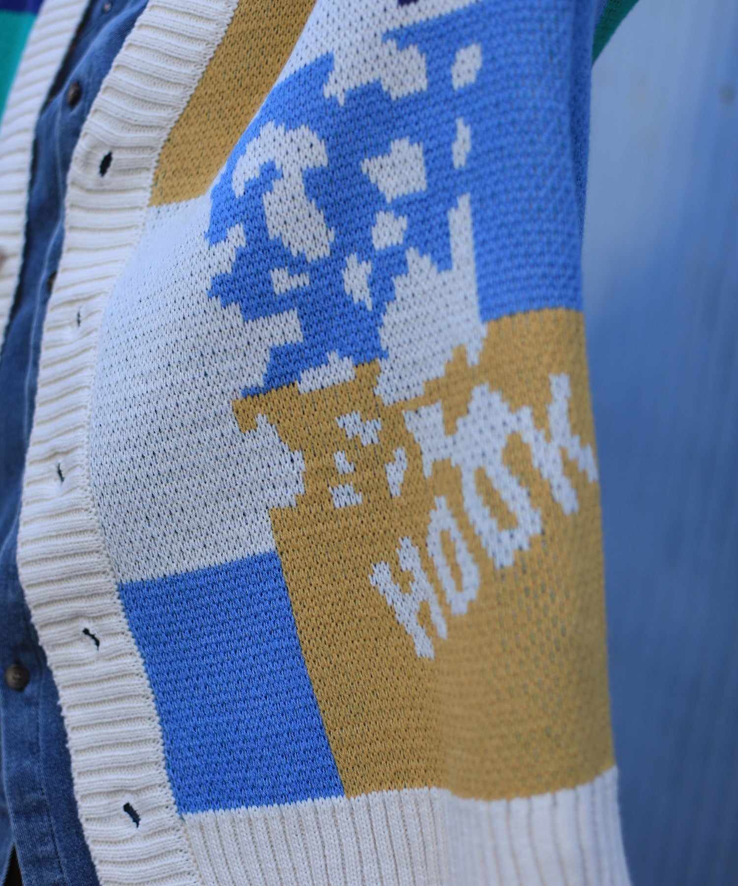 フック HOOK 【HOOK】ーoriginalー レトロ調アニマル・配色パッチワークニットカーディガン (アイボリー) アイボリー