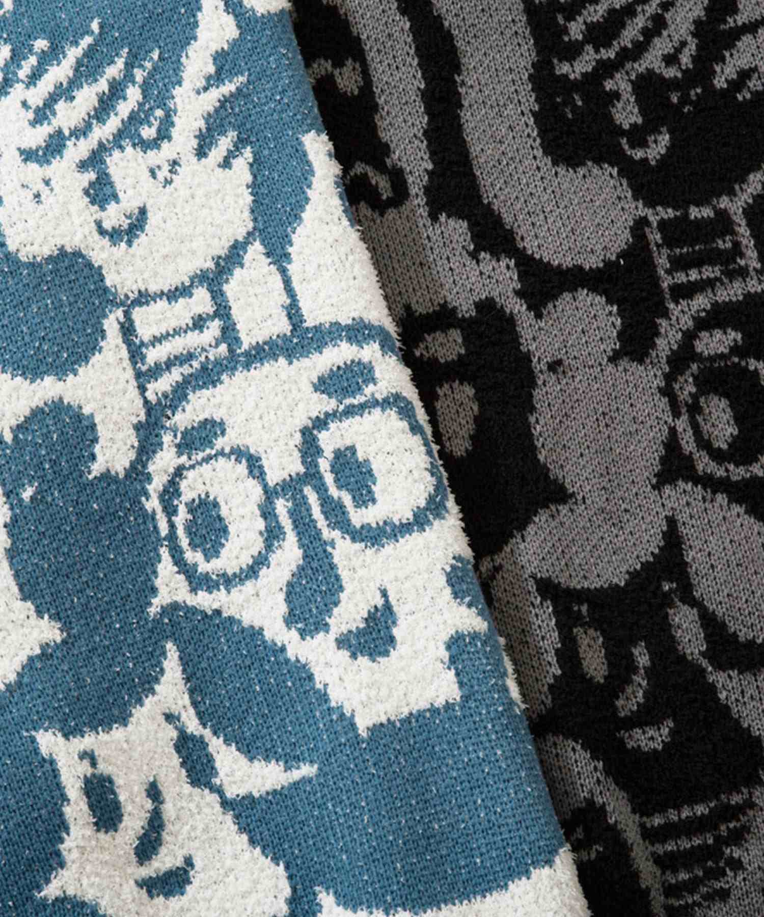 フック HOOK 【HOOK】いろんな顔総柄ニット風スウェット (ブラック) ブラック