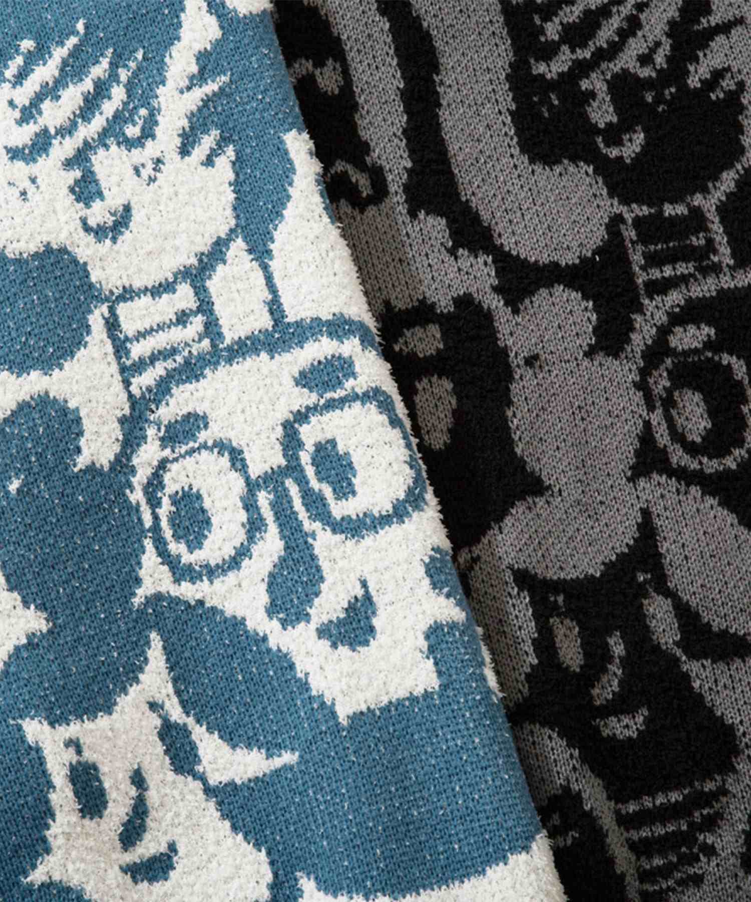 フック HOOK 【HOOK】いろんな顔総柄ニット風スウェット (ブラック) ブラック