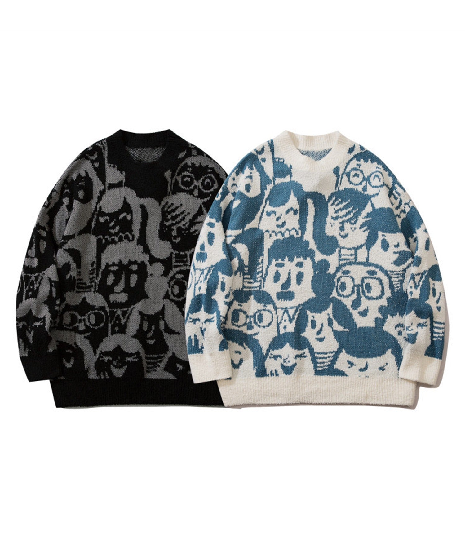 フック HOOK 【HOOK】いろんな顔総柄ニット風スウェット (ブラック) ブラック