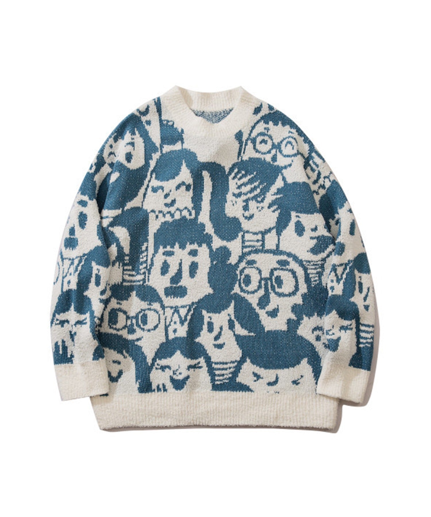 フック HOOK 【HOOK】いろんな顔総柄ニット風スウェット (ホワイト) ホワイト