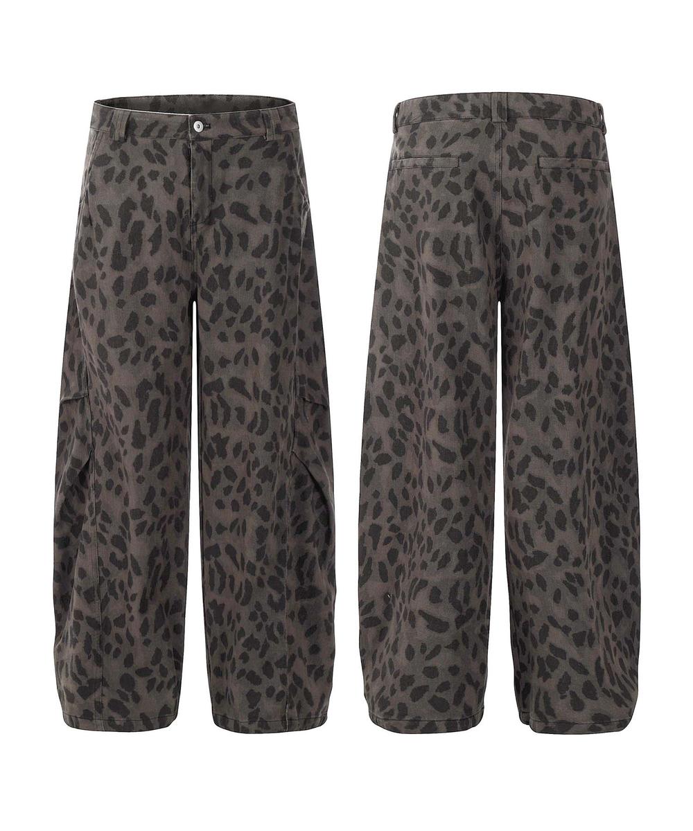 フック HOOK HOOK -select- レオパード柄ボリューム切り替えカーブワークパンツ (グレー) グレー