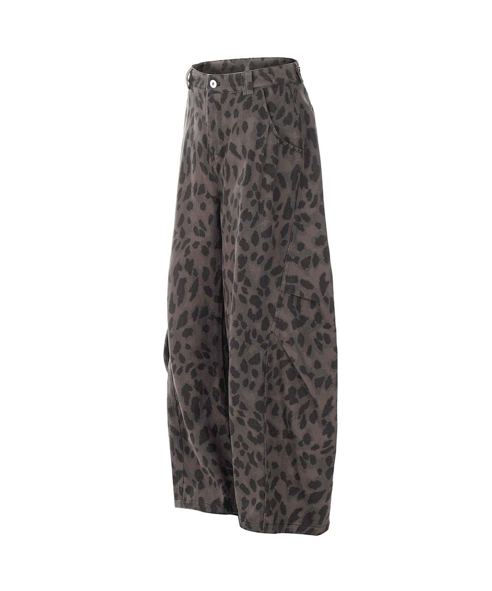 フック HOOK HOOK -select- レオパード柄ボリューム切り替えカーブワークパンツ (グレー) グレー