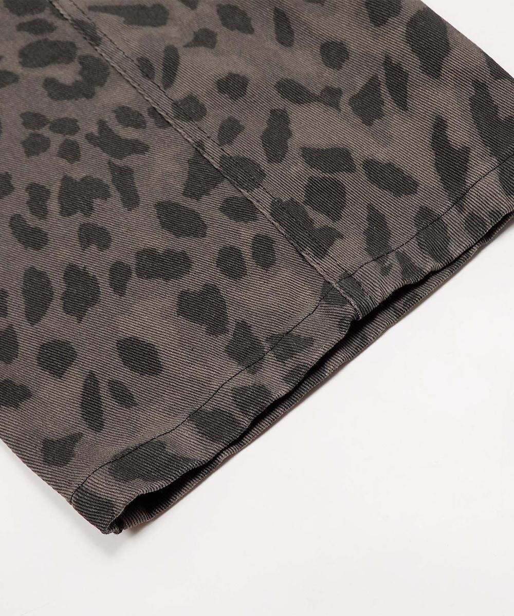 フック HOOK HOOK -select- レオパード柄ボリューム切り替えカーブワークパンツ (グレー) グレー