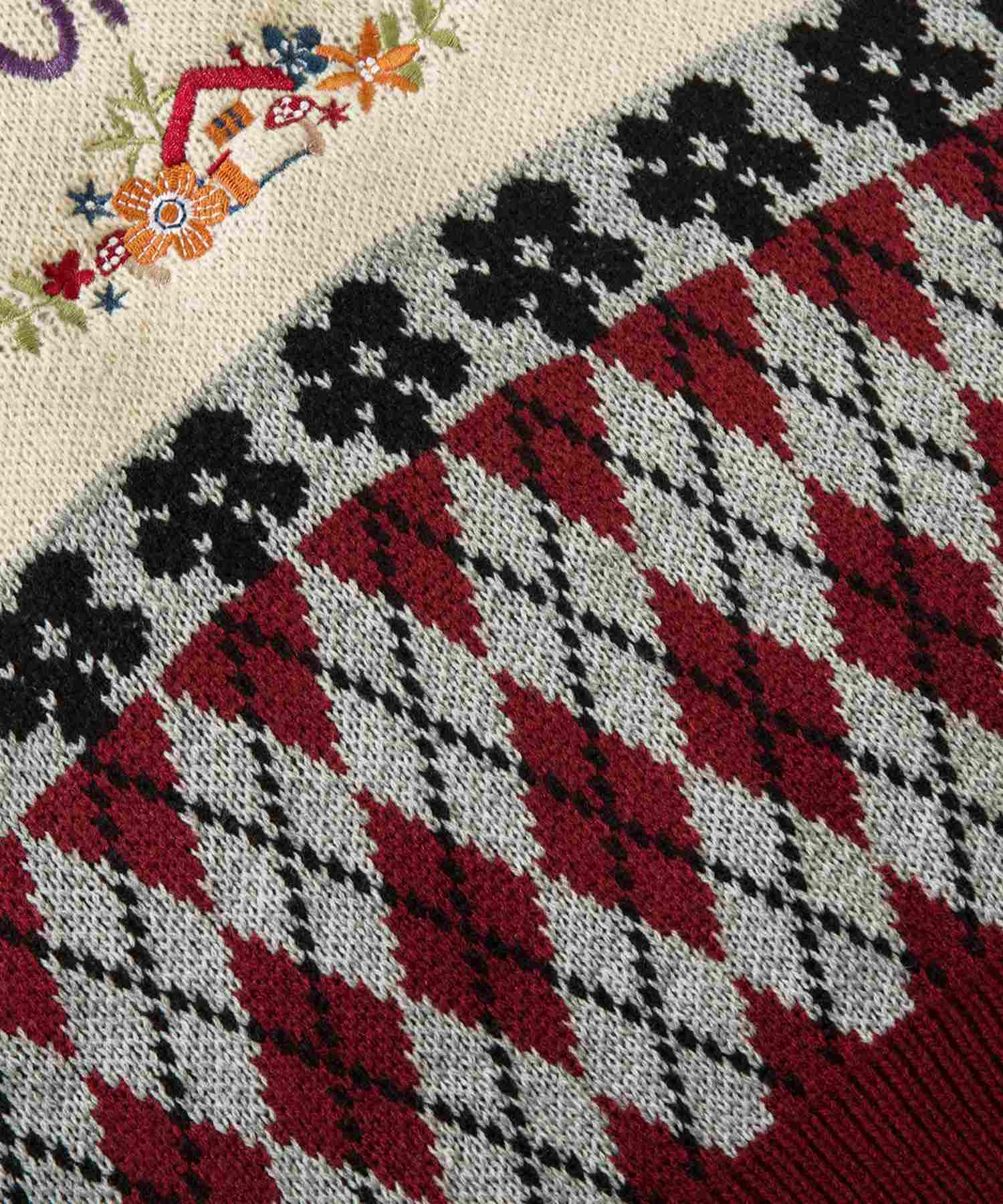 フック HOOK HOOK ーoriginalー 古著風 復古調兔子刺繡配色菱格紋翻領針織衫