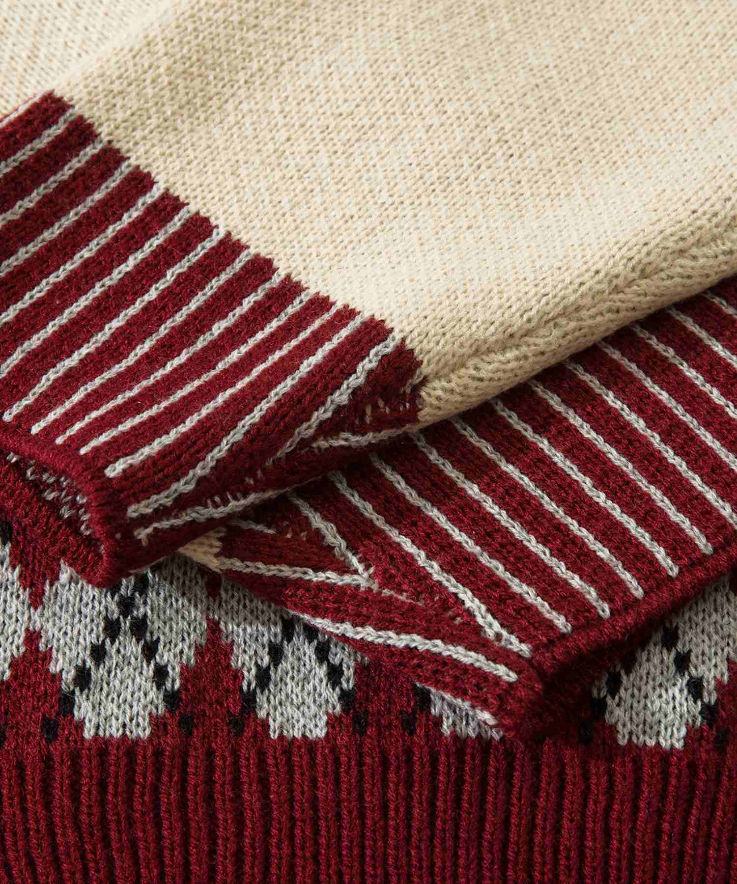 フック HOOK HOOK ーoriginalー 古著風 復古調兔子刺繡配色菱格紋翻領針織衫