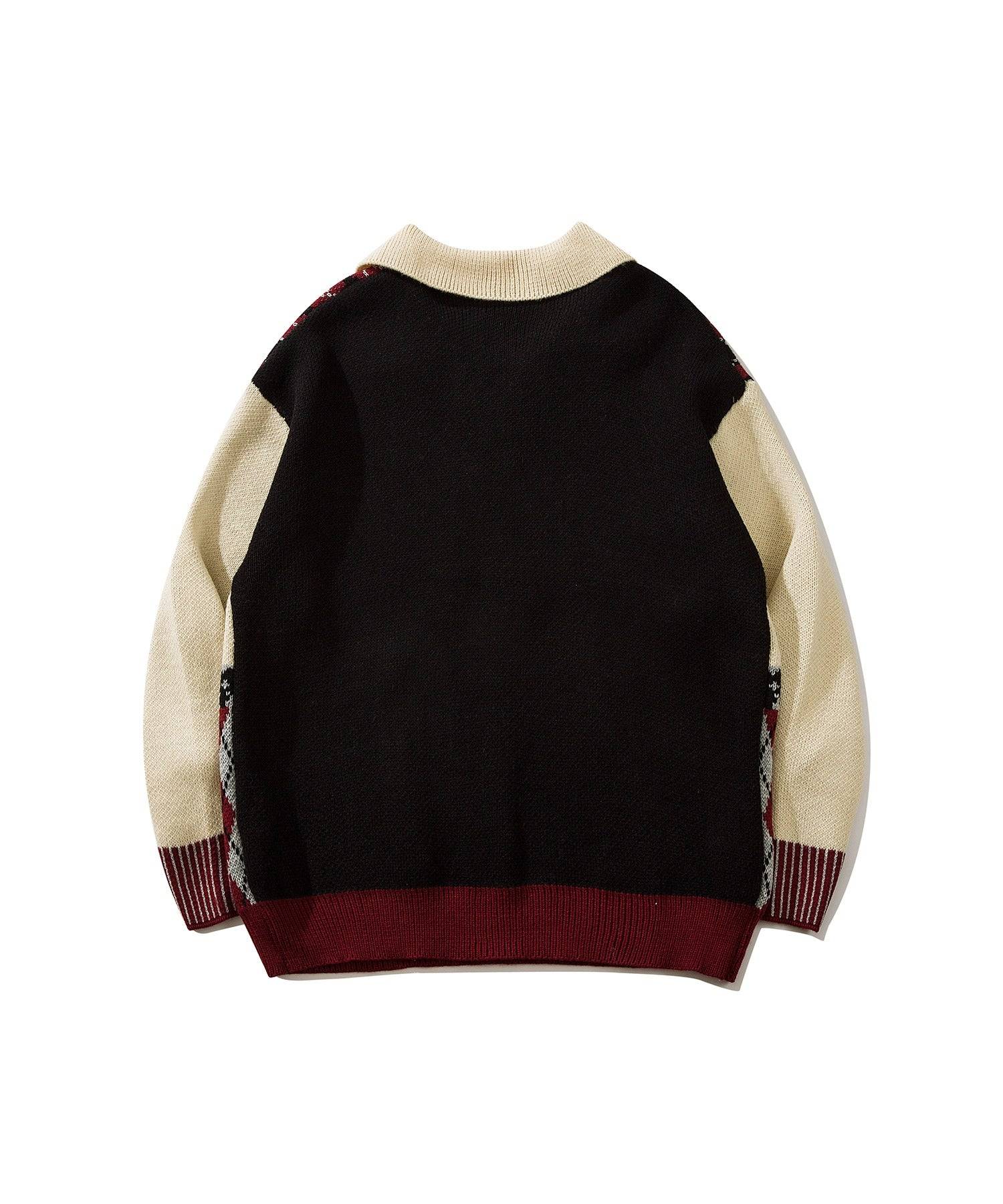 フック HOOK HOOK ーoriginalー 古著風 復古調兔子刺繡配色菱格紋翻領針織衫