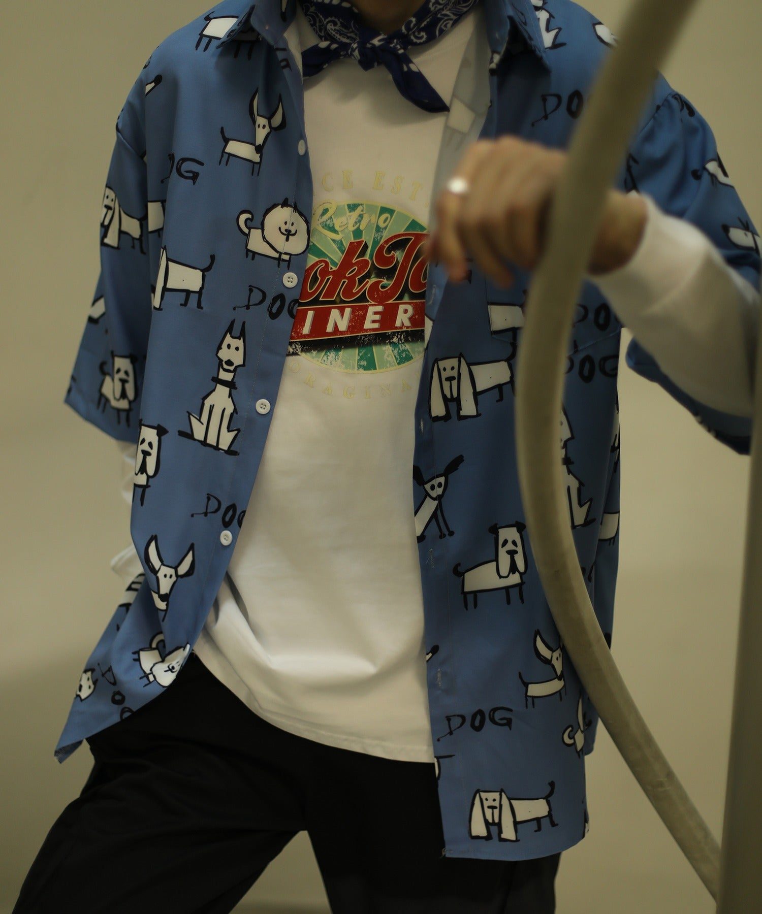 フック HOOK 【HOOK】古着風総柄ビッグアロハシャツ (ブルー系その他) ブルー系その他