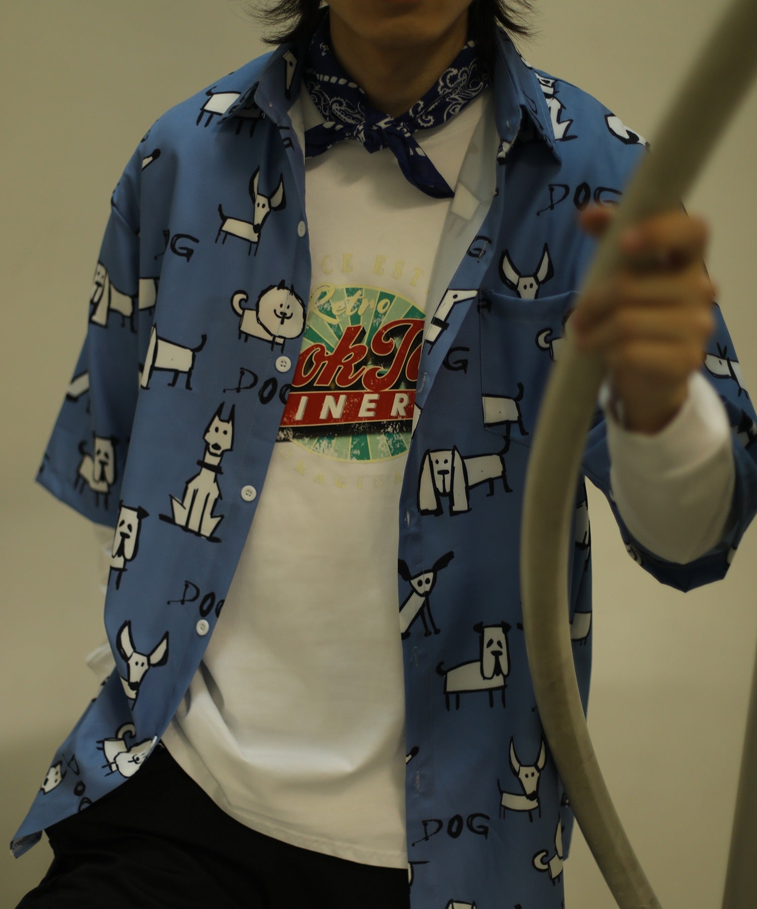 フック HOOK 【HOOK】古着風総柄ビッグアロハシャツ (ブルー系その他) ブルー系その他