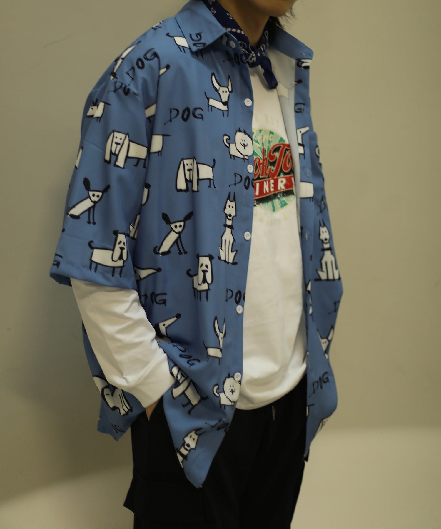 フック HOOK 【HOOK】古着風総柄ビッグアロハシャツ (ブルー系その他) ブルー系その他