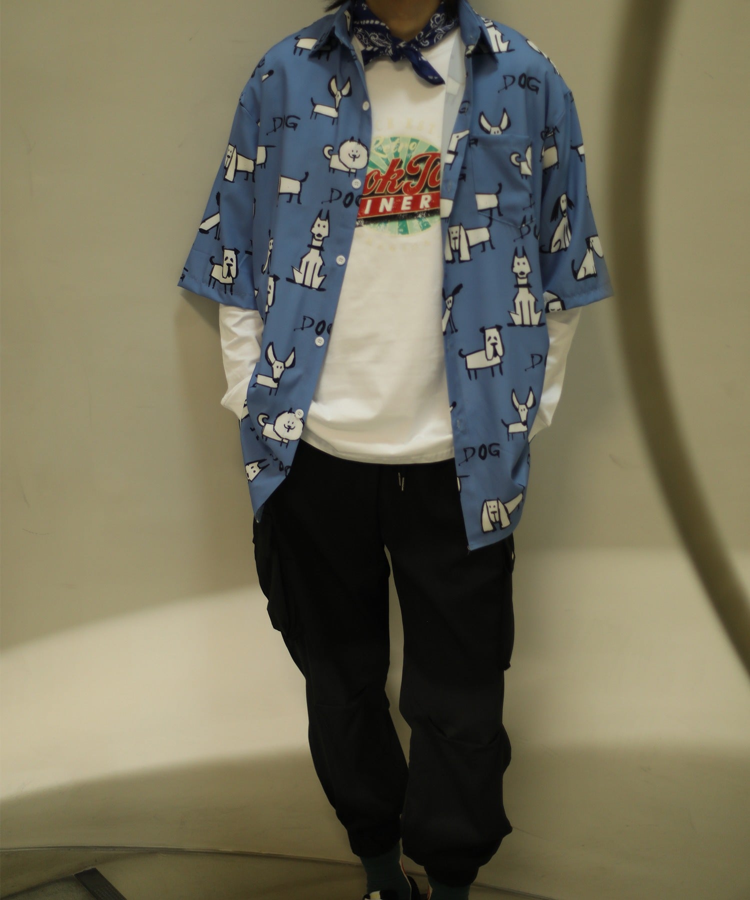 フック HOOK 【HOOK】古着風総柄ビッグアロハシャツ (ブルー系その他) ブルー系その他