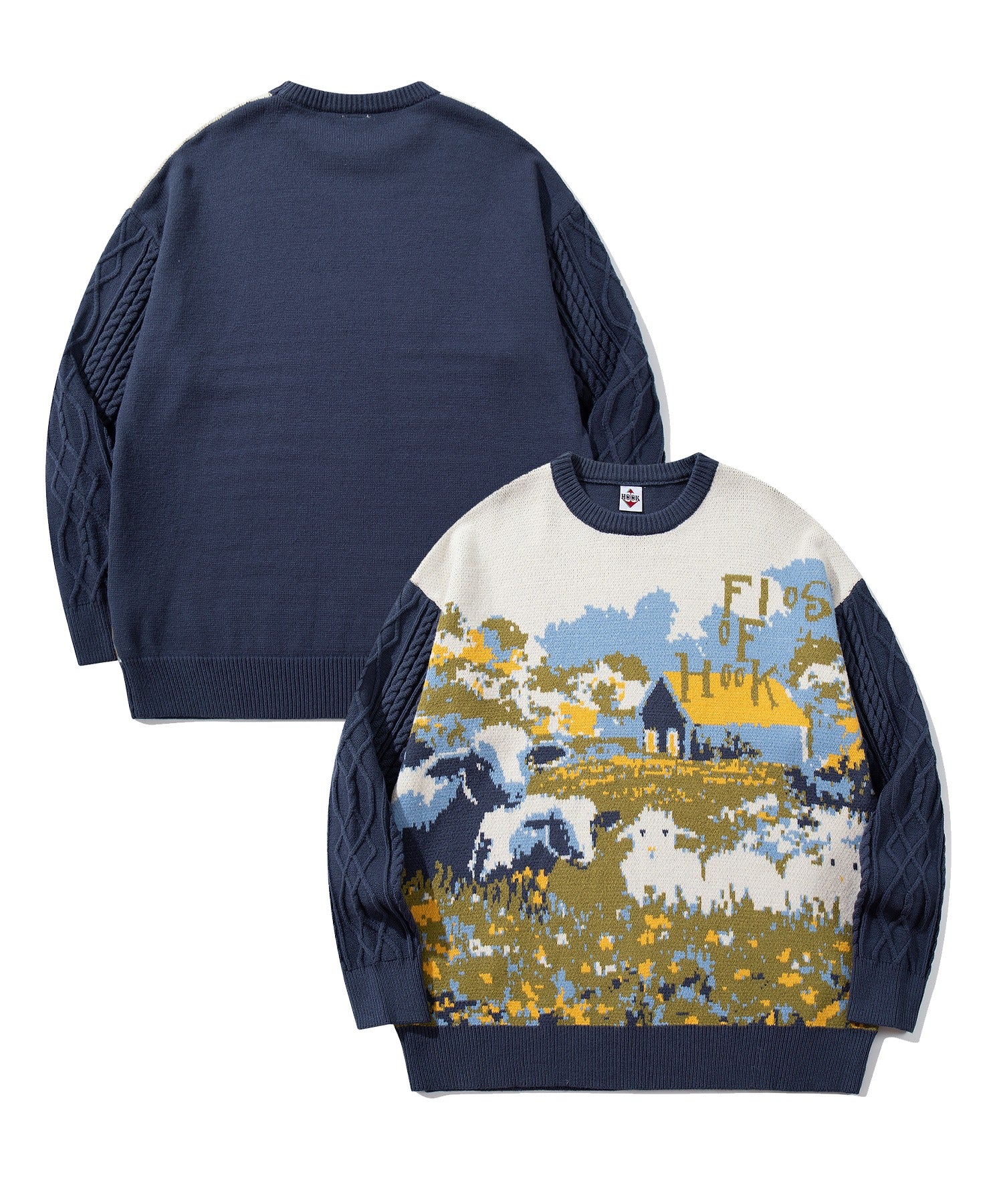フック HOOK HOOK -original- 牧場柄ニット (ネイビー) ネイビー