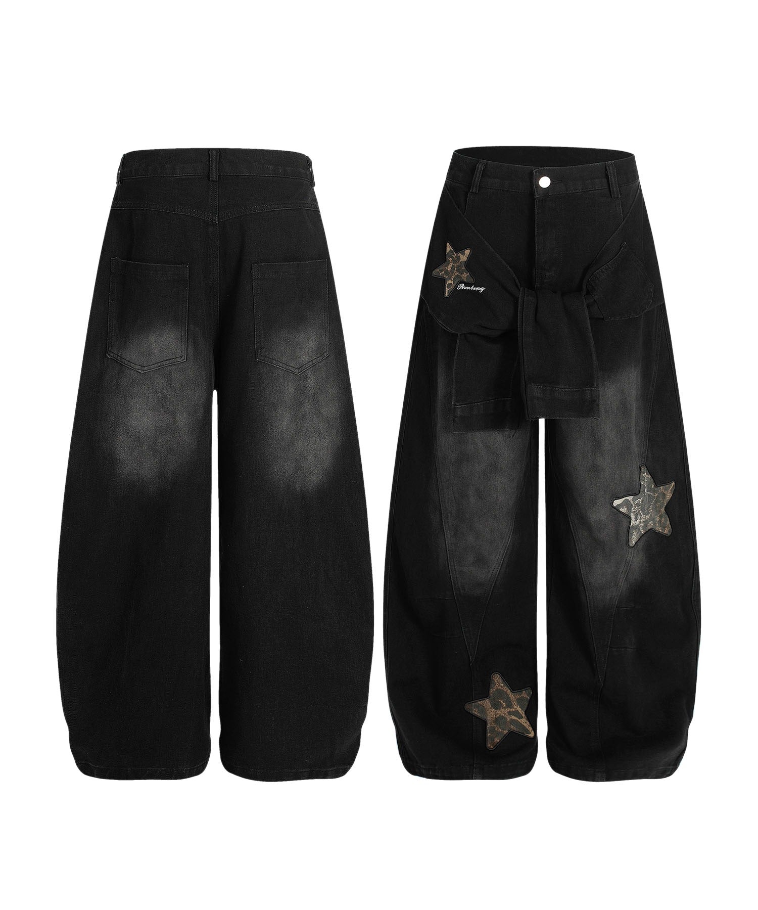 フック HOOK HOOK/スターワッペン コクーン デニムパンツ (ブラック) ブラック