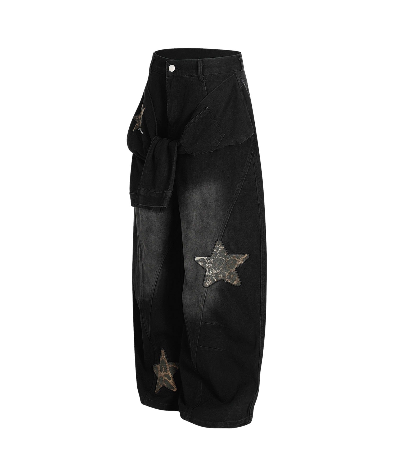 フック HOOK HOOK/スターワッペン コクーン デニムパンツ (ブラック) ブラック