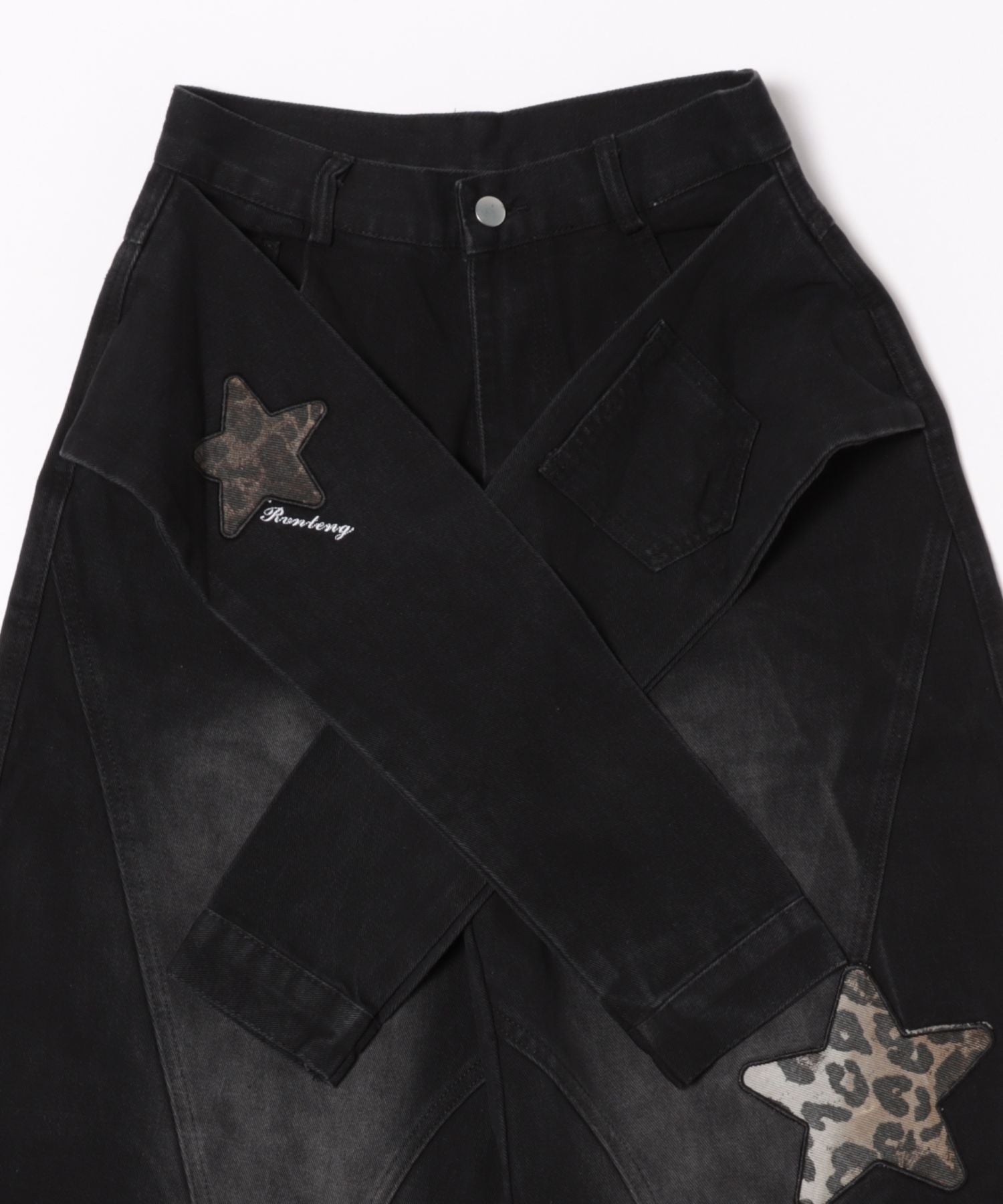 フック HOOK HOOK/スターワッペン コクーン デニムパンツ (ブラック) ブラック